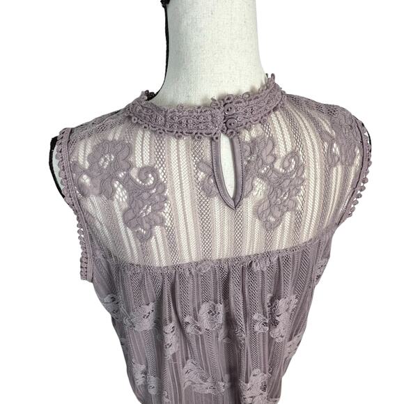 Paper + Tee Lace Sleeveless Lined Top Women’s Plus Size 2X Keyhole Back - Picture 4 of 10